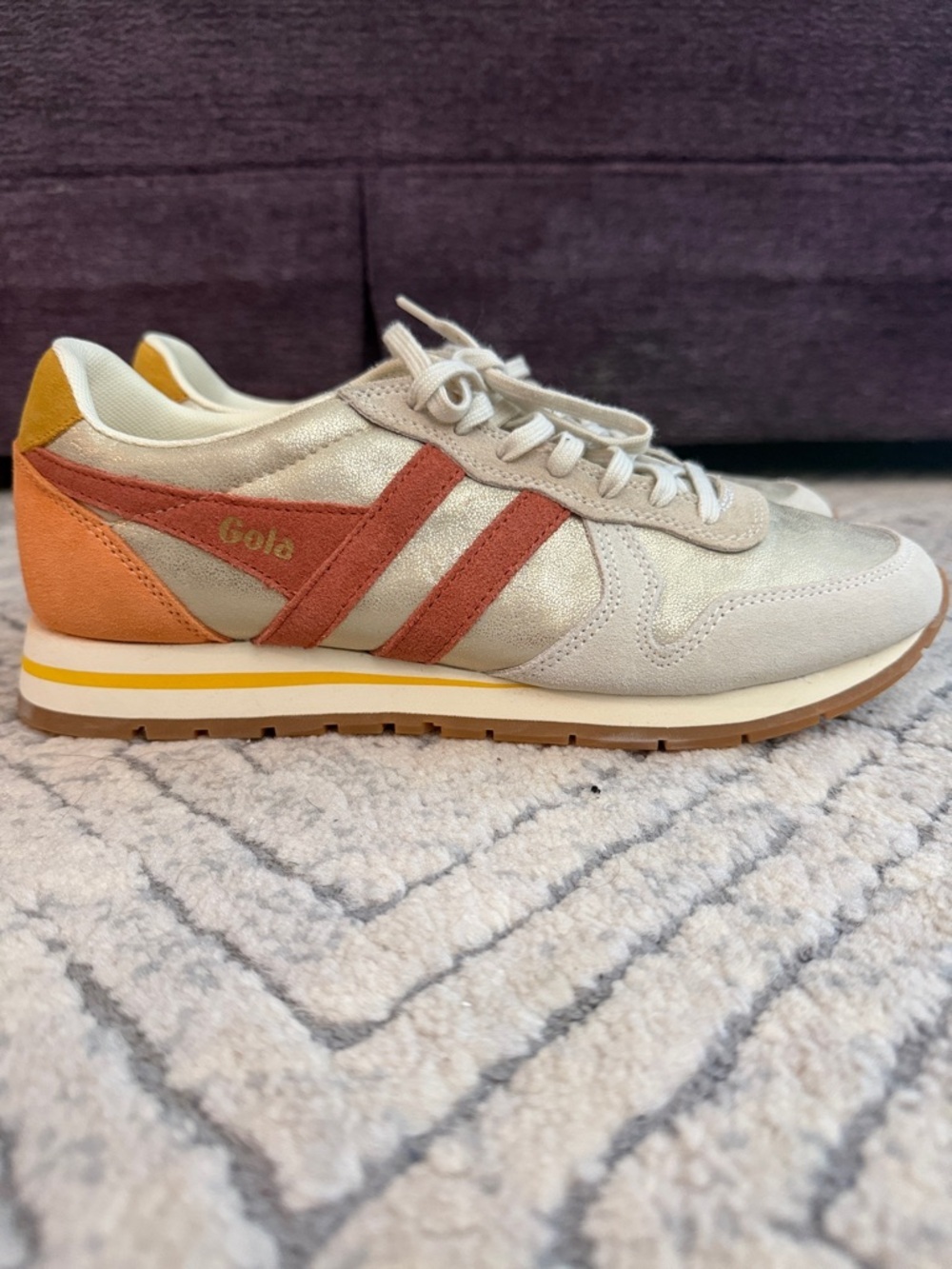 Gola Women's Metallic Silver Sneaker with Orange & Tan Accents